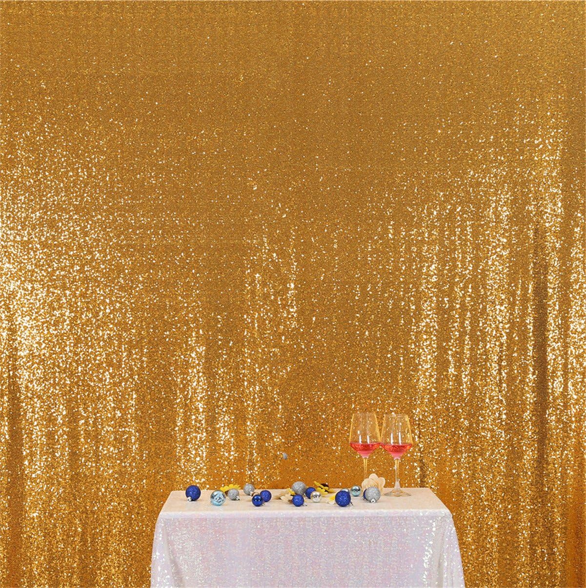 Eternal Beauty Yellow Gold Sequin Backdrop, 10x10 Ft Glitter Background Curtains for Shimmer Photography Party Wedding Birthday Back Drop Decor