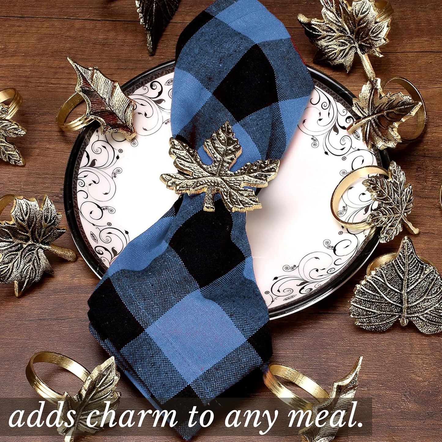 6-Piece Metal Napkin Rings - Antique Gold Harvest Leaf Napkin Rings - Decorative Table Accents for Holiday Party, Dinner, Family Gatherings, Table Décor Weddings & Everyday Use - ALPHA Living HOME