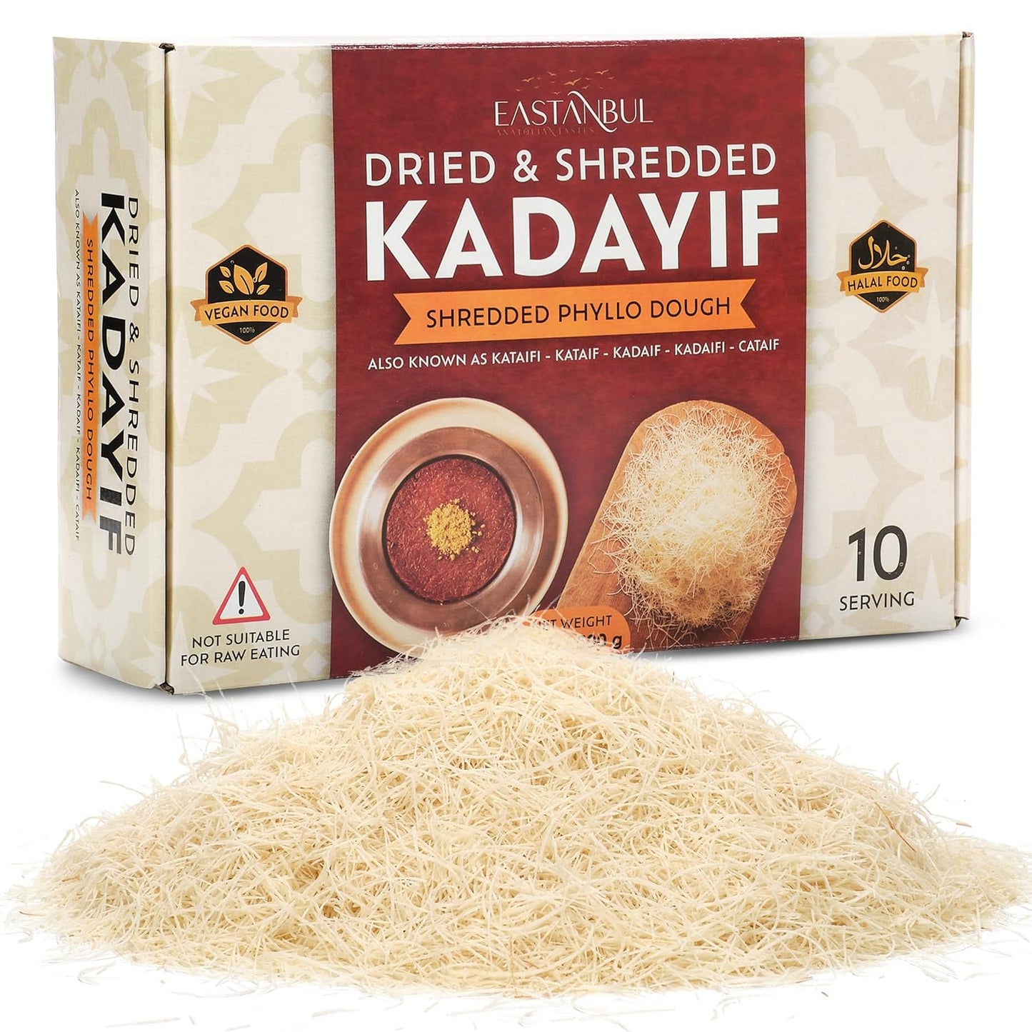 Eastanbul Dried & Chopped Kataifi Shredded Fillo Dough, Kurutulmus Kadayif Pastry Dough, Ingredient for The Viral Dubai Pistachio Chocolate Bar, Shredded Phyllo, Kunafa, Knafeh, Katifi, 500g (1.1lb)