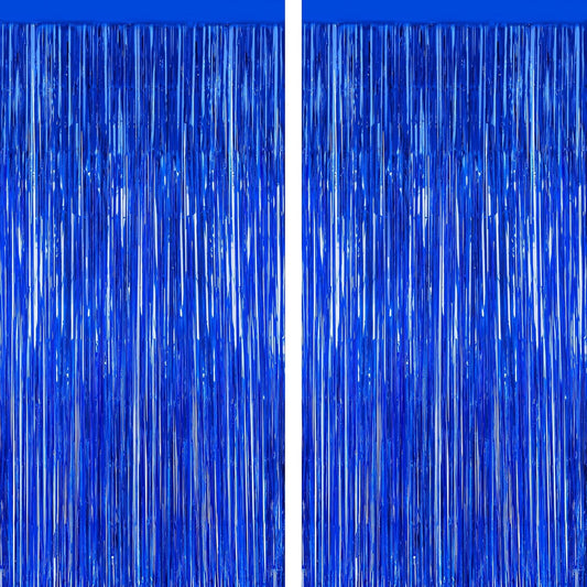 2 PCS Tinsel Backdrop, 3.28 FT x 7.05 FT Dark Blue Backdrop Curtains, Metallic Passover Fringe Curtains Party Streamer, Navy Blue Party Decorations Photo Props