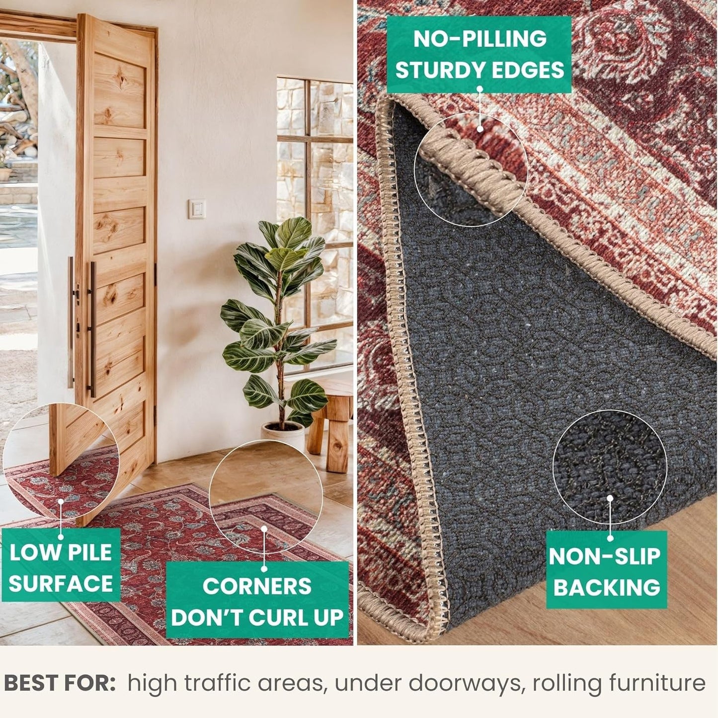 Bloom Rugs Washable Non-Slip 3' x 5' Rug - Red/Beige Traditional Bordered Area Rug for Living Room, Bedroom, Dining Room, and Kitchen - Exact Size: 3' x 5'