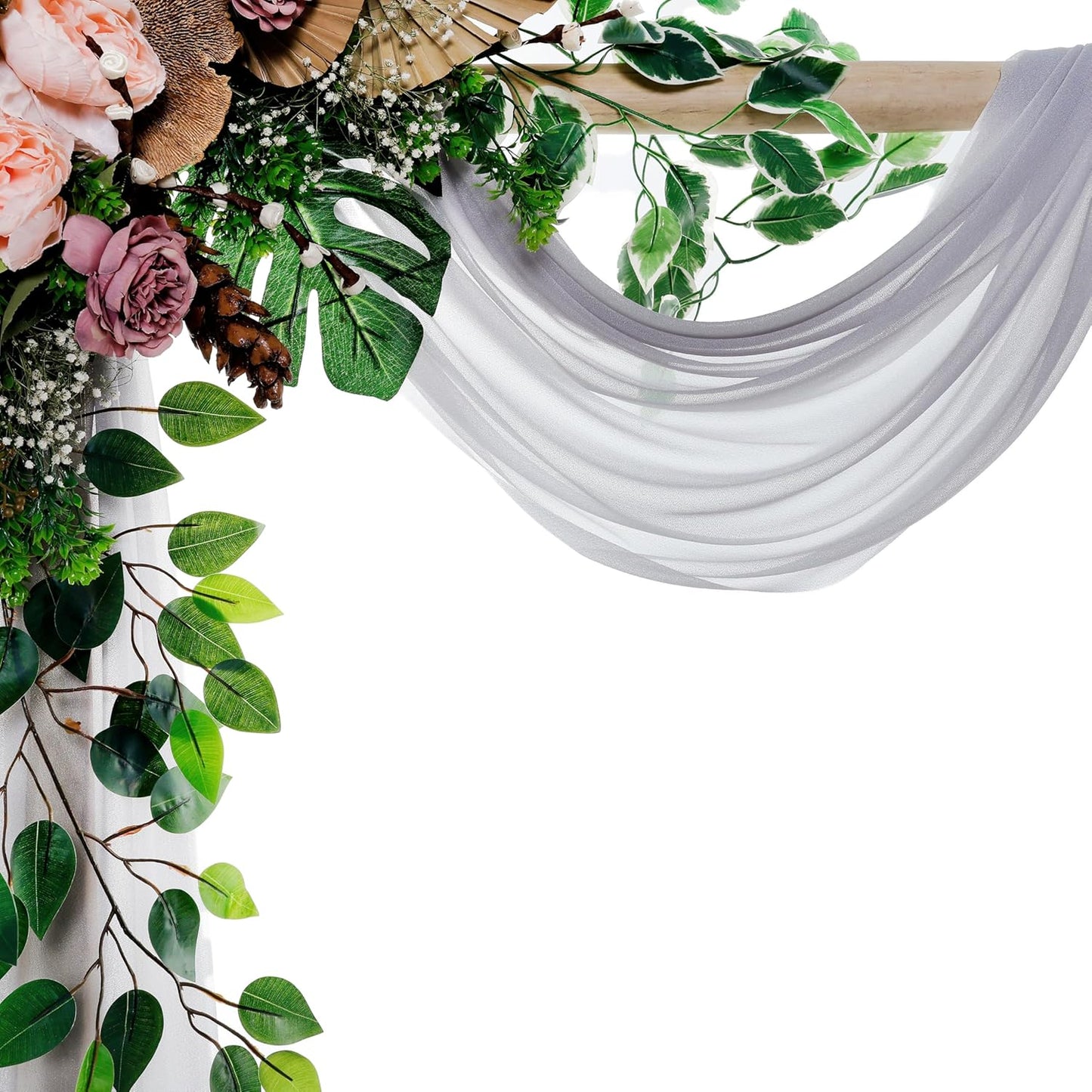 VDS Pack of 3 Panel (30 Inch X 20 Feet) Wedding Arch Draping Fabric Sheer Chiffon Fabric Drapery for Wedding Ceremony Reception Swag Backdrop Canopy Chuppah ARBO Altars Decoration (Cool Grey)
