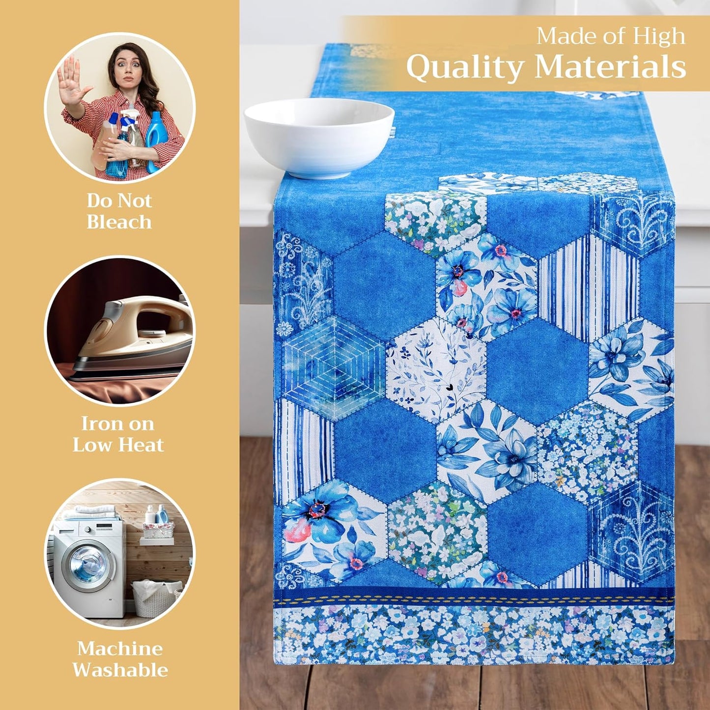 Maison d' Hermine Table Runner 100% Cotton Double Layer Table Runners 72 inches Long Decorative for Home Kitchen Dining Party Wedding Bridal Shower Spring Summer (Summer Blues, 14.50" x 72")