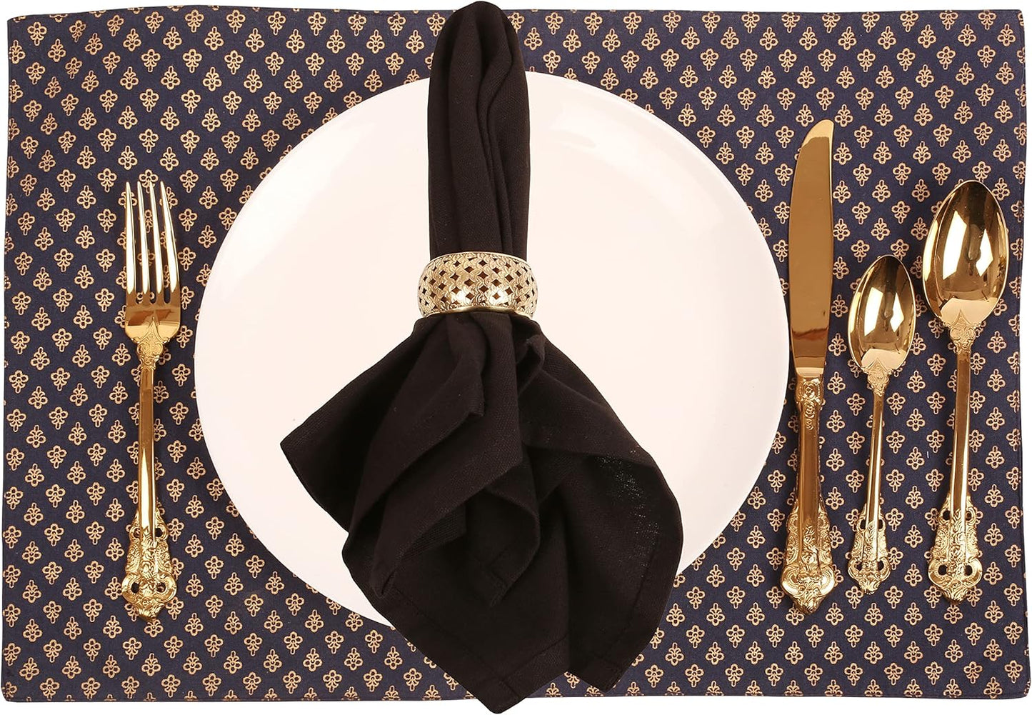 Brass Base Handcrafted Beautiful Hand Cut Mesh Work Large Size Party Dining Table Napkin Holders in Gold Tone. (Set of 6).