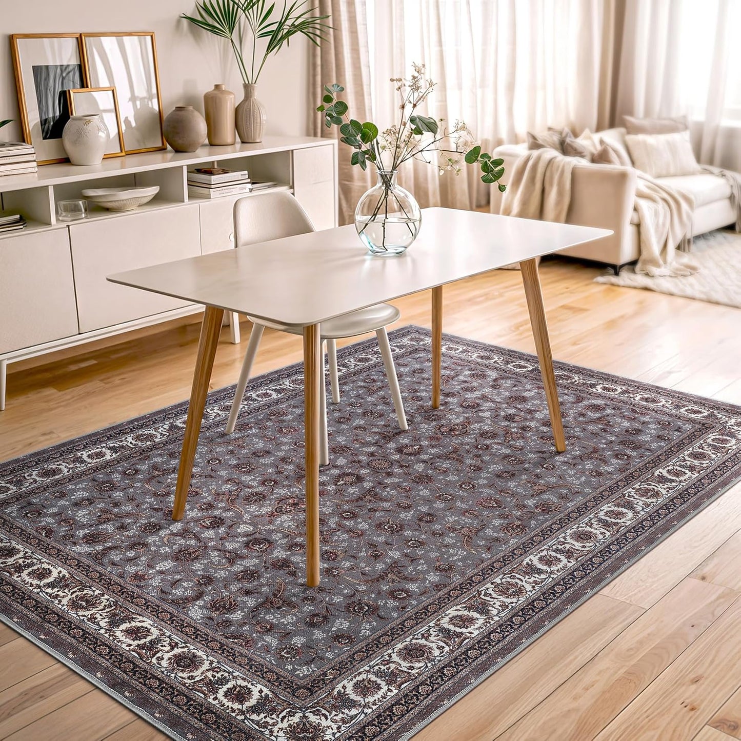 Bloom Rugs Washable Non-Slip 5' x 7' Rug - Slate Gray Traditional Oriental Area Rug for Living Room, Bedroom, Dining Room, and Kitchen - Exact Size: 5' x 7'
