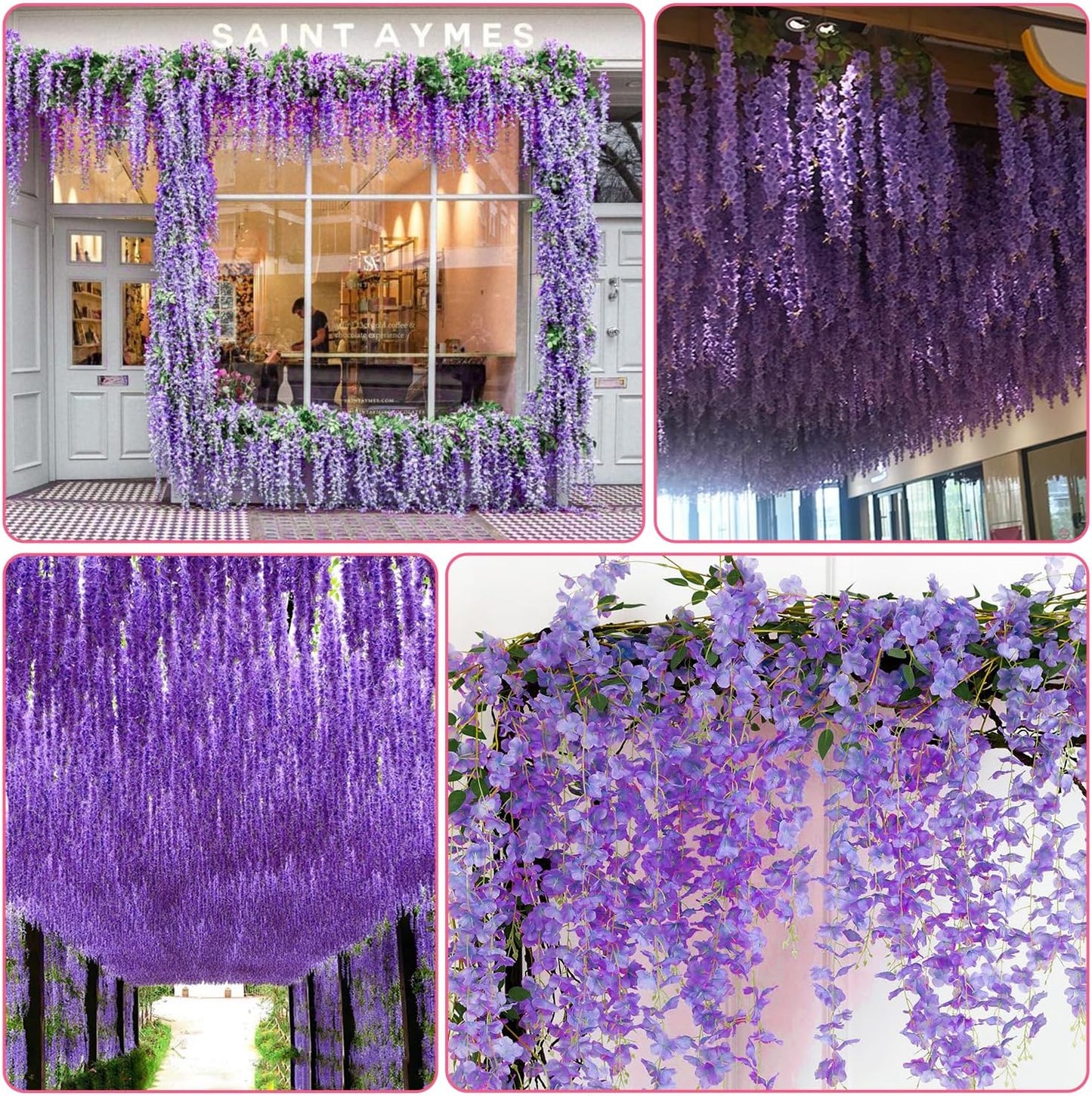 Wisteria Hanging Flowers,Fake Hanging Flowers,Wisteria artificiales Garland for Home Wedding Arch Floral Party Garden Ceremony Outdoor Decor,3.6 feet Long(150,Purple)