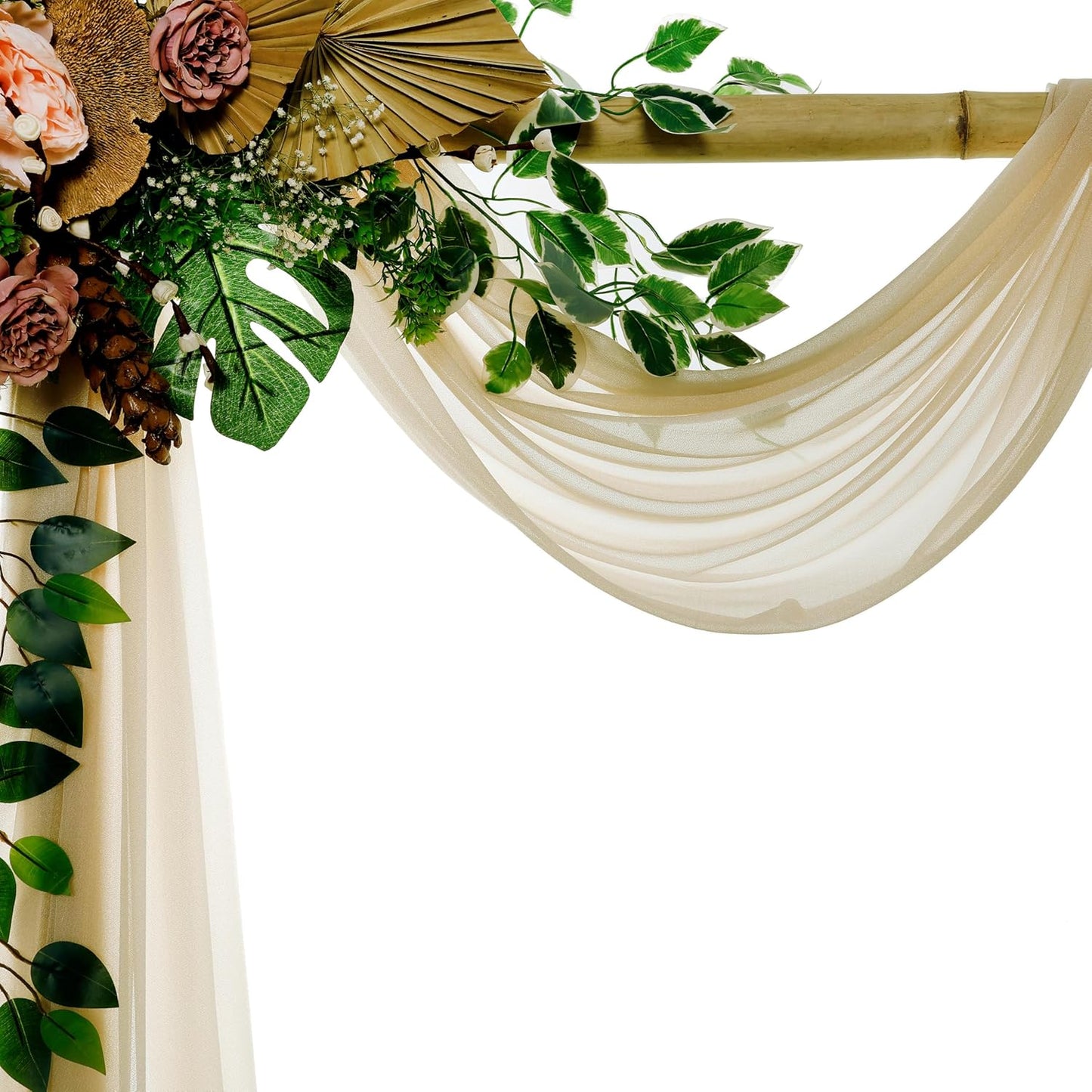 VDS Pack of 1 Panel (30 Inch X 40 Feet) Wedding Arch Draping Fabric Sheer Chiffon Fabric Drapery for Wedding Ceremony Reception Swag Backdrop Canopy Chuppah ARBO Altars Decoration (Champagne)