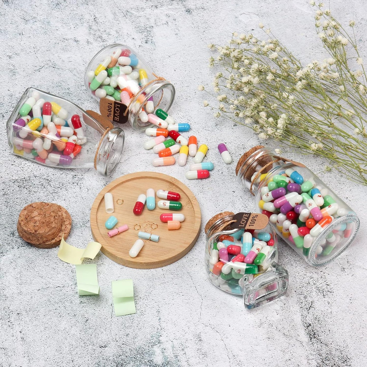 Capsule Letters Message in a Glass Bottle for Valentine's Day, Birthday,Thanksgiving, Christmas,Long Distance Relationship Gift for Boyfriend,Girlfriend. (Heart with wings 60PCS)