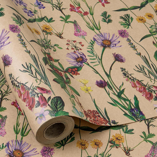 RUSPEPA 30" X 100' Wildflower Floral Wrapping Paper Large Kraft Paper Roll for Women, Jumbo Roll, Herbal Kraft Wrapping Paper for Christian Gifts, Birthdays, Weddings, Bridal Shower and Engagement
