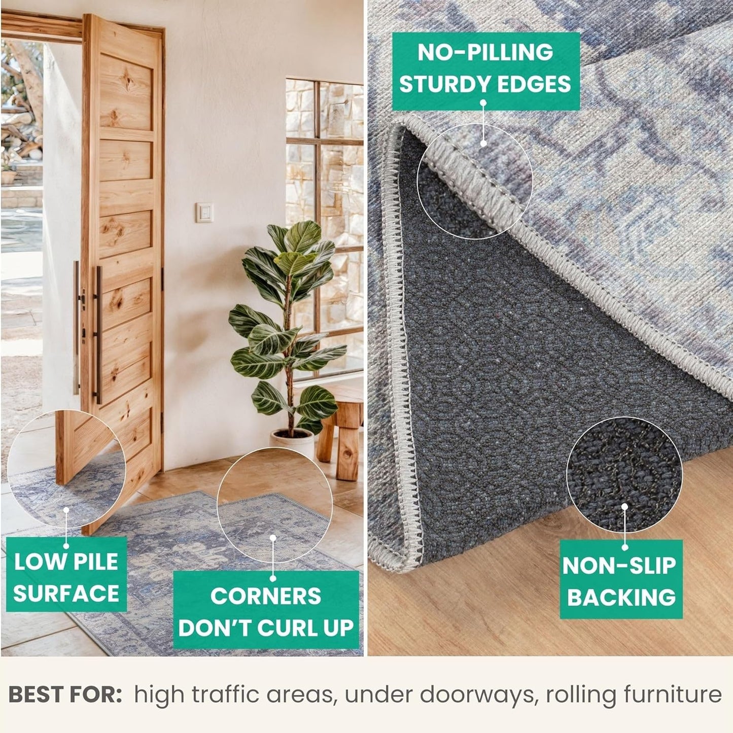 Bloom Rugs Washable Non-Slip 3' x 5' Rug - Blue/Sand Traditional Medallion Area Rug for Living Room, Bedroom, Dining Room, and Kitchen - Exact Size: 3' x 5'