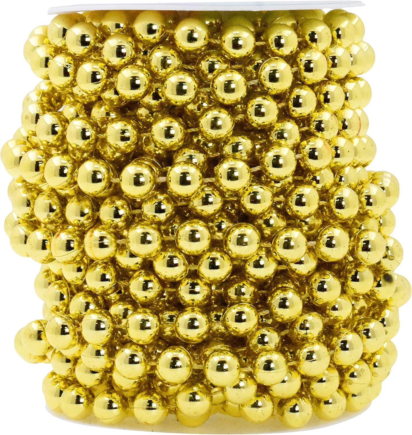 Mandala Crafts 10mm Faux Metallic Gold Pearl Beads Roll - 11 Yards Strand of Fake Pearls Chain Garlands Spool String for Christmas Tree, Wedding, Party, Vases, DIY Decoration