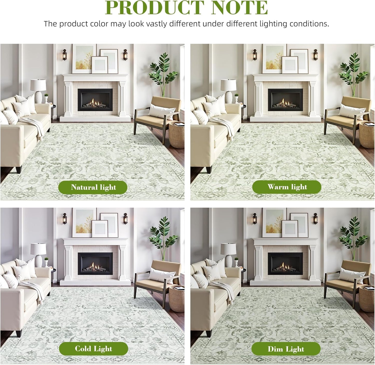 Sage Vintage Area Rug 3x5 for Living Room Bedroom, Washable Distressed Farmhouse Soft Thin Non-Shedding Indoor Throw Rug, Traditional Accent Carpet for Bedroom Office