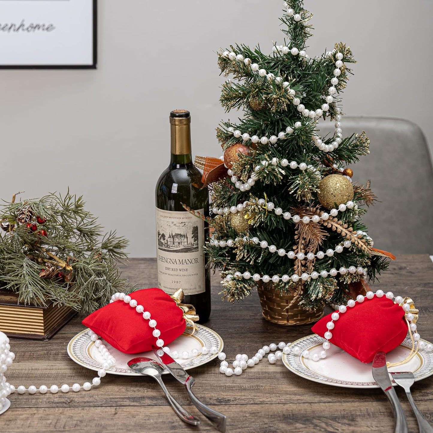 10mm Pearl Strands,9 Yds of Lvory Fake Beads Garland Spool Roll with Stringed Pearls for Crafting,Wedding Party,Christmas Tree Decoration.