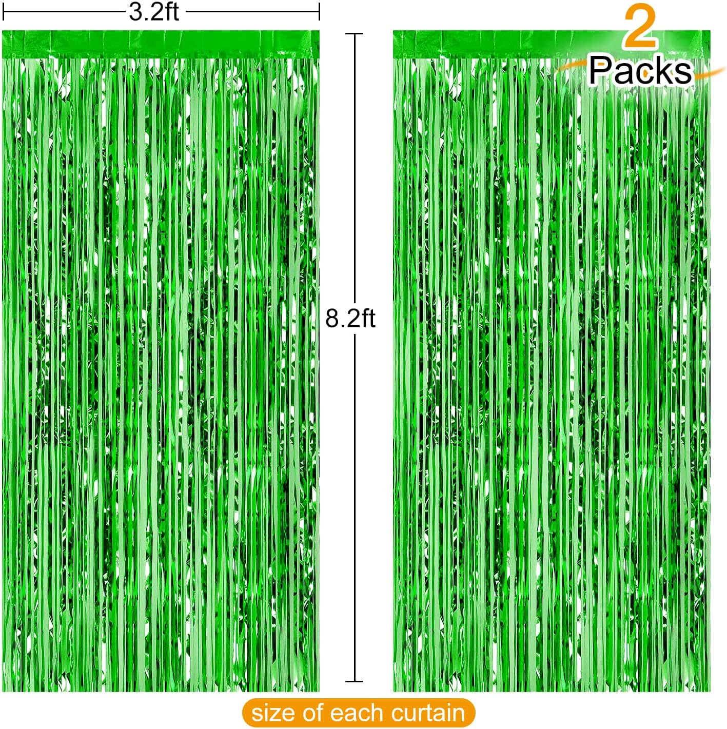 CHRORINE 2pcs 3ft x 8.3ft Green Tinsel Foil Fringe Curtains Streamers Backdrop for Green Birthday Jungle Safari Tropical Party Christmas Decorations