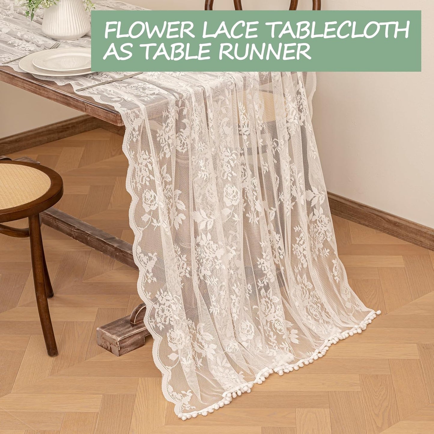 Jayla White Lace Tablecloth for Rectangular Tables, Vintage Style Wedding Table Cloths for Reception, Baby Shower, Birthday Party, Formal Dining, Dinner Parties 60 X 102 Inches