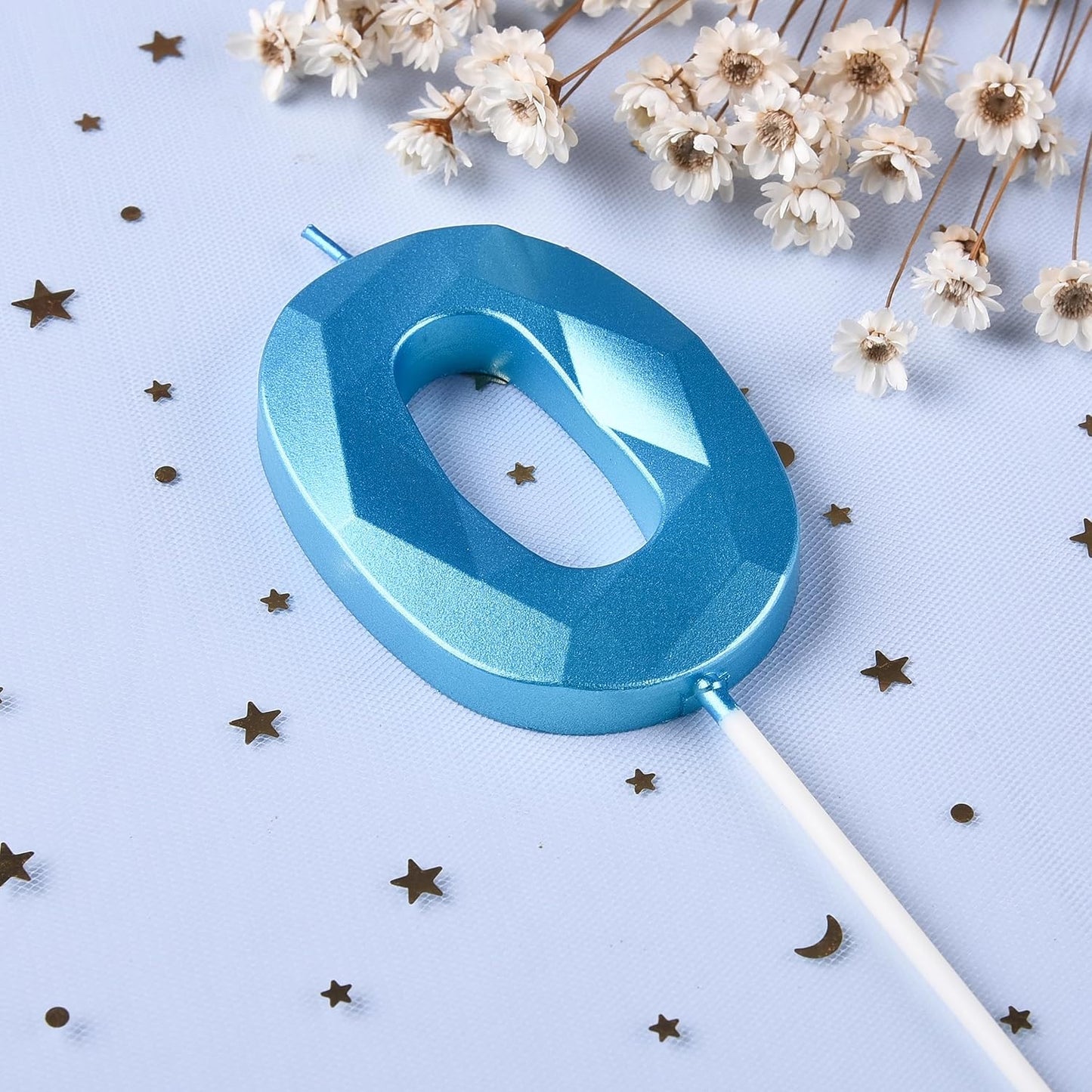 PHD CAKE 2.76 Inch Crystal Blue 0 Number Birthday Candles, Blue Number Candle, Cake Number Candles, Party Celebration