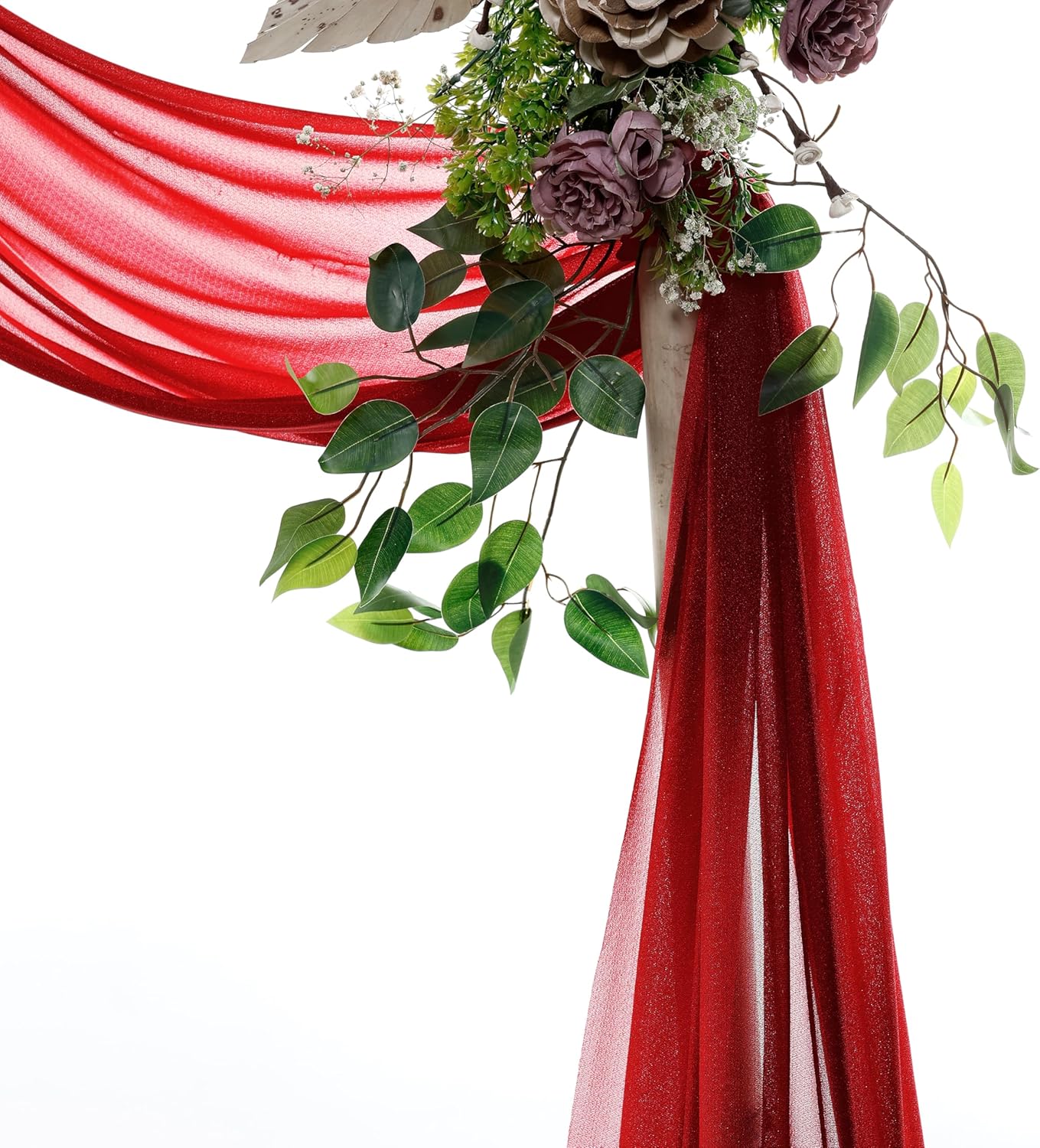 VDS Pack of 2 Panel (30 Inch X 100 Feet) Wedding Arch Draping Fabric Sheer Chiffon Fabric Drapery for Wedding Ceremony Reception Swag Backdrop Canopy Chuppah ARBO Altars Decoration (Apple Red)