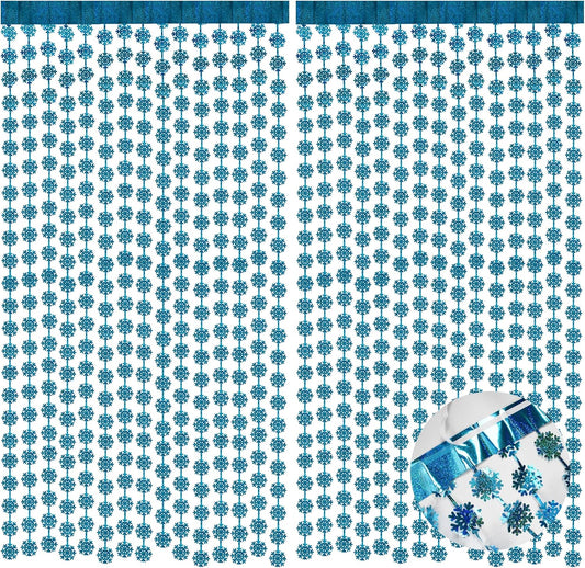 BRAVESHINE Blue Party Snowflake Backdrop - 2 Pack Hanging Foil Fringe Snow Flakes Party Streamers Curtain for Christmas Winter-Themed Frozen Birthday Baby Shower Holiday New Year Party Decorations