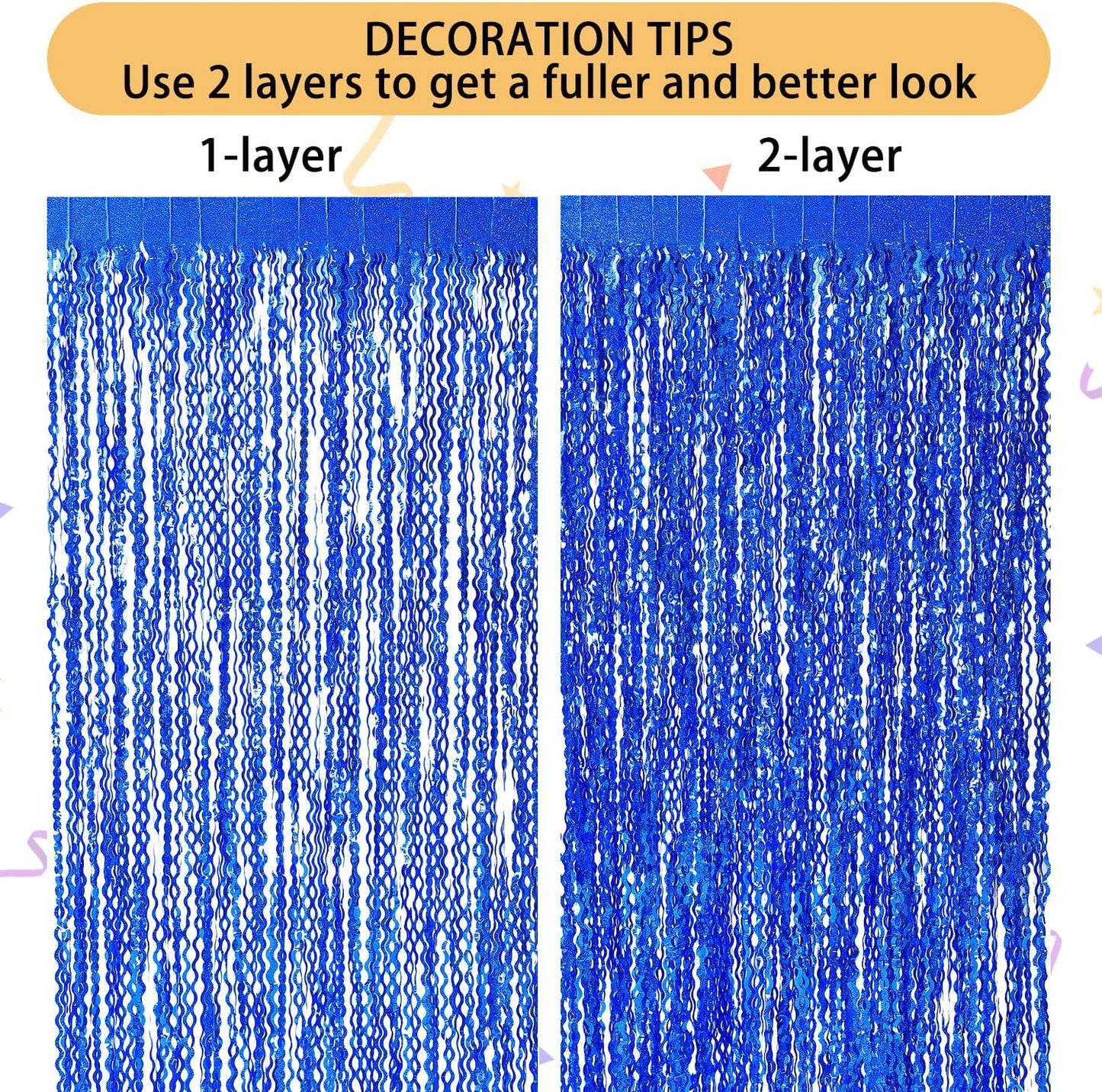 4 Pack Navy Blue Wavy Foil Fringe Curtains Party Decorations - 3.3 ft x 6.6 ft Streamer Tinsel Curtain Party Photo Backdrops for Birthday Party