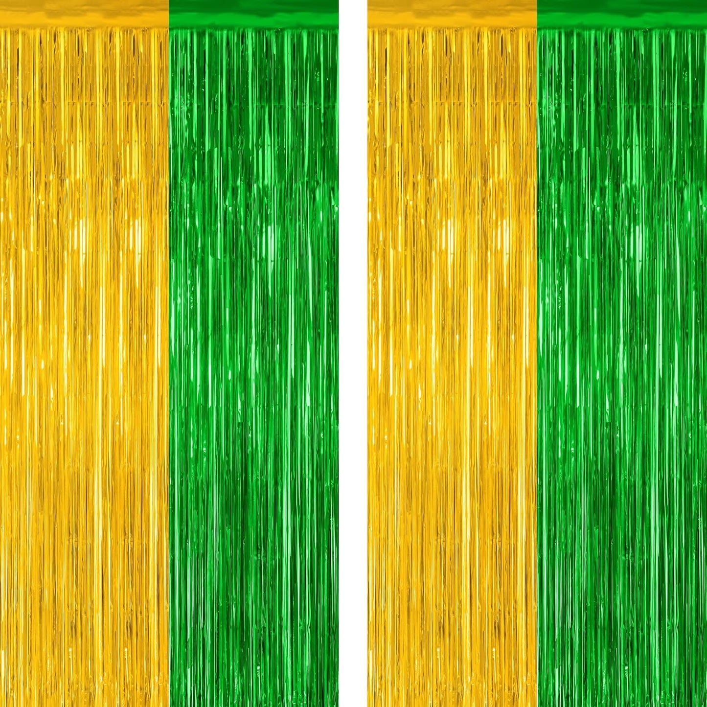 2 Pack Graduation Backdrop, Large Grad Decor 2025, Green Gold Graduation Photo Backdrop Fringe Curtains Party Streamer, Metallic Green and Gold Grad Decorations Class of 2025