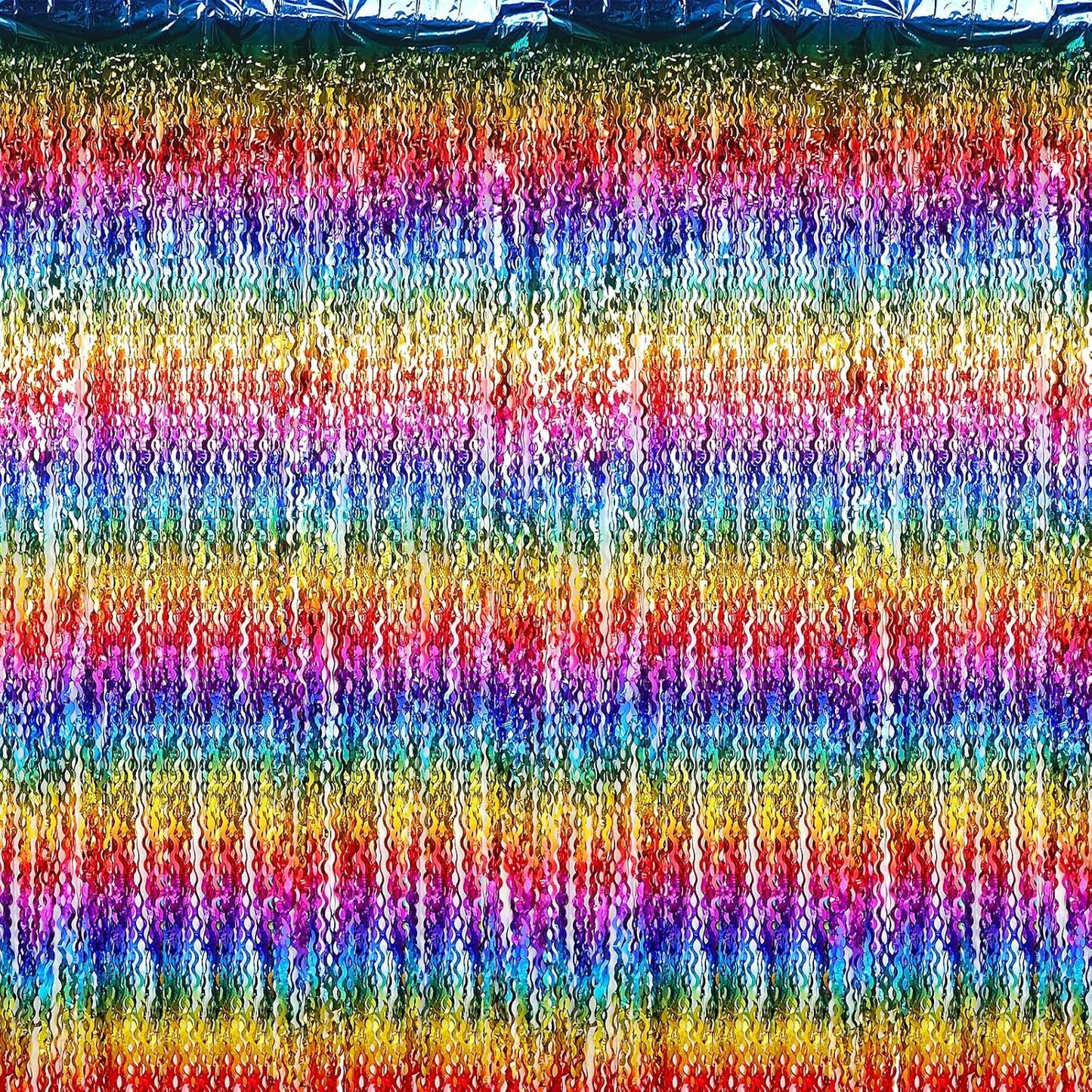 Jutom 6 Pieces 3.3 x 6.6 ft Wavy Tinsel Foil Fringe Curtains Foil Fringe Streamer Backdrop Party Curtain for Sea Mermaid Baby Shower Birthday Party Decoration (Rainbow)