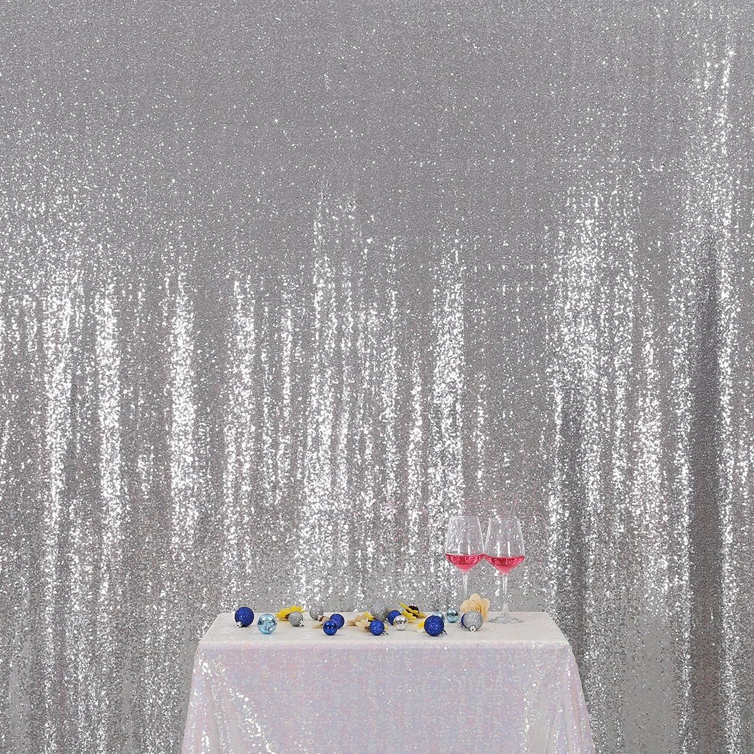 Poise3EHome Silver Sequin Backdrop, 4FT x 7FT Sequin Photography Backdrop Curtain for Party Decoration