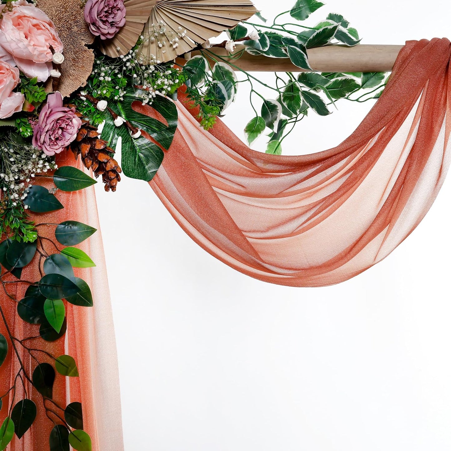 VDS Pack of 2 Panel (30 Inch X 20 Feet) Wedding Arch Draping Fabric Sheer Chiffon Fabric Drapery for Wedding Ceremony Reception Swag Backdrop Canopy Chuppah ARBO Altars Decoration (Terracotta)
