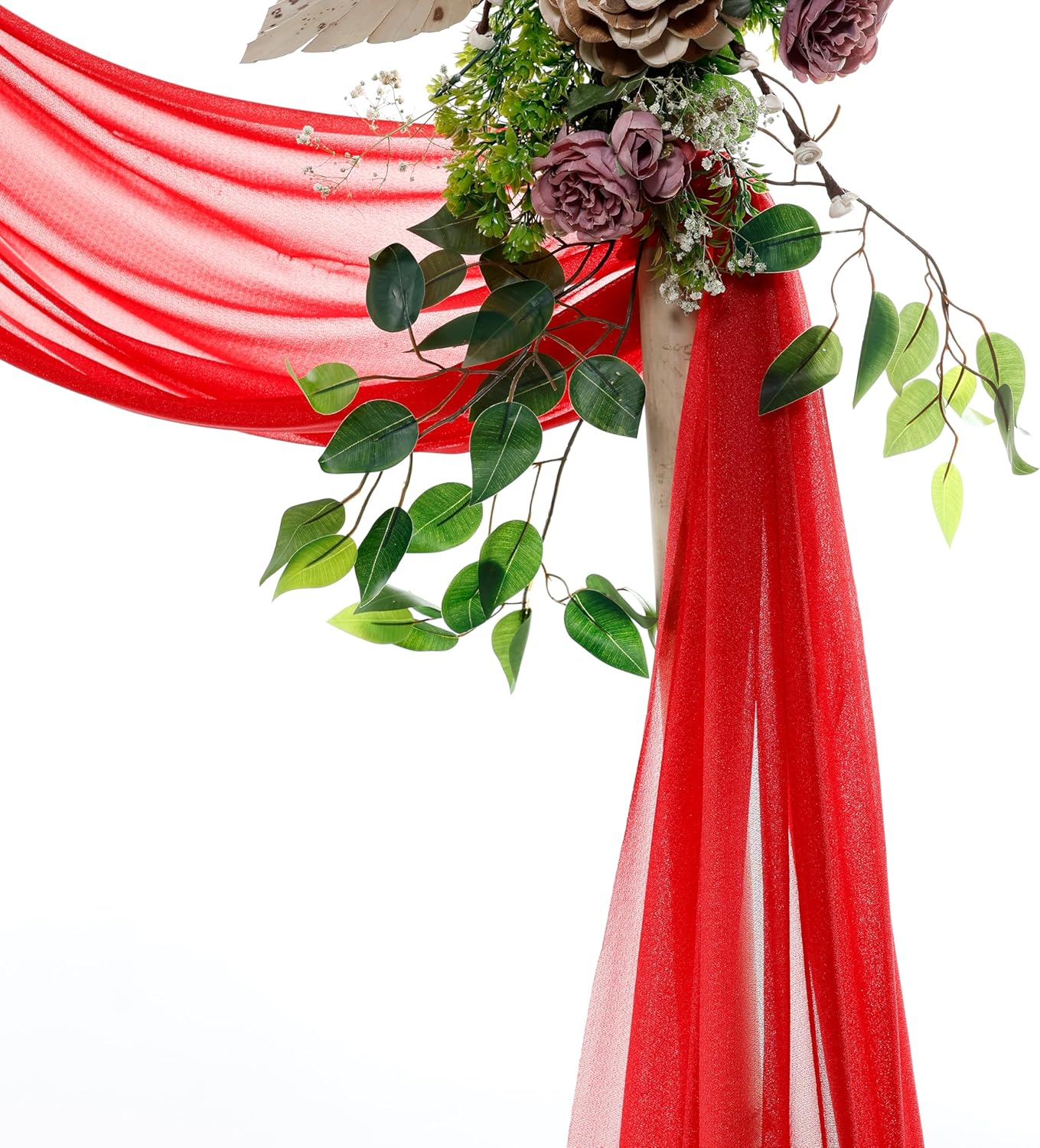 VDS Pack of 1 Panel (30 Inch X 50 Feet) Wedding Arch Draping Fabric Sheer Chiffon Fabric Drapery for Wedding Ceremony Reception Swag Backdrop Canopy Chuppah ARBO Altars Decoration (Red)