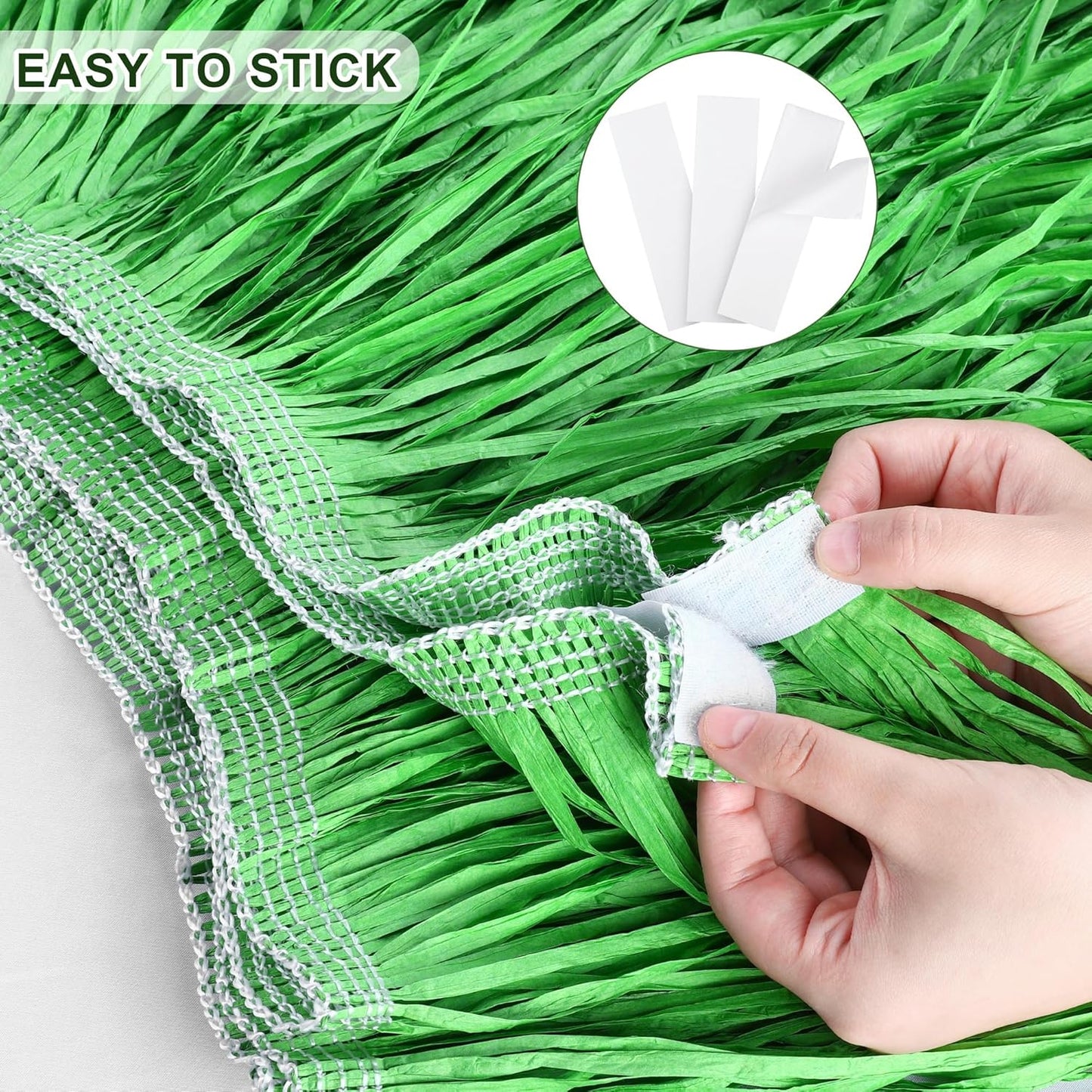 Fovths 4 Packs Luau Grass Table Skirt Fringe Straw Green Grass Skirt 108 x 30 Inch Hibiscus Hawaiian Table Skirts Rectangle Tropical Luau Party Decorations for Hawaiian Decorations