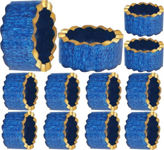 Handmade Epoxy Napkin Rings Set of 12 | Elegant Table Decor for Dining, Weddings & Events | Durable & Stylish Napkin Rings Holders | Art Deco Design (Blue Gold) - ALPHA Living HOME