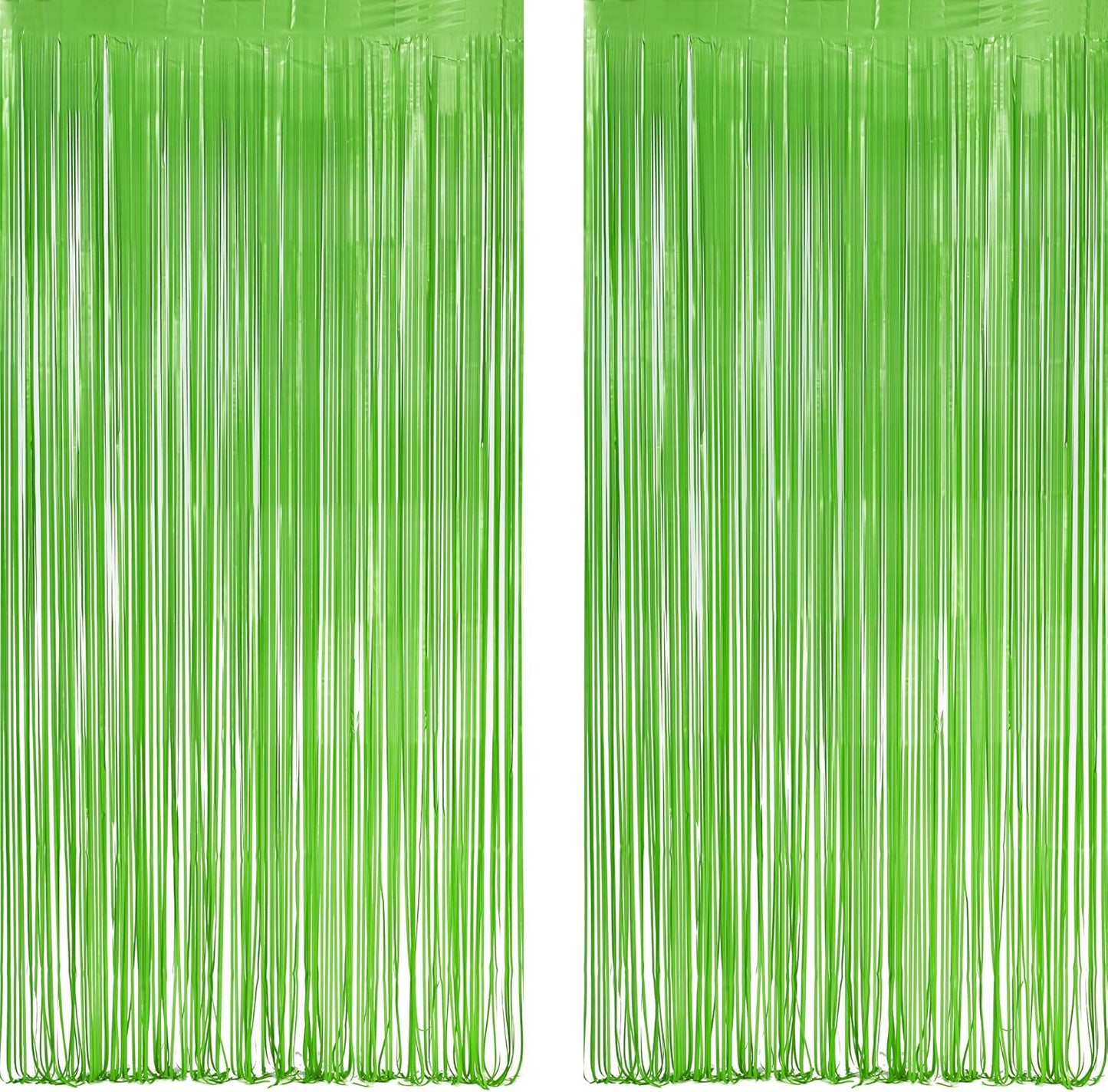 Lime Green Streamers Party Backdrop - GREATRIL Tinsel Curtain for St Patrick's Day/Frog/Wizard - 3.2ft X 8.2ft - 2 Packs