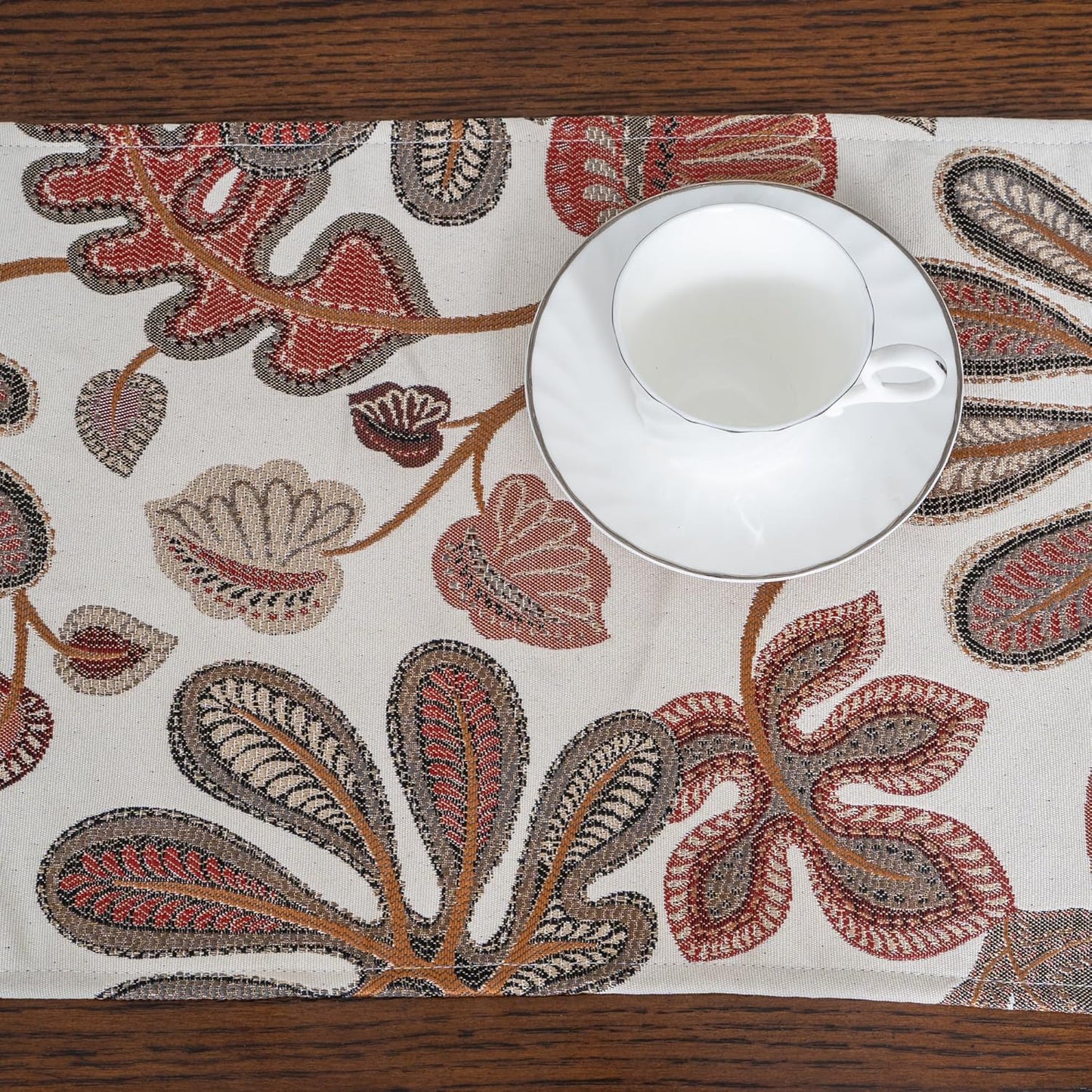 Mika Home Tropical Leaf Table Runner for Home Decor 13X72 Inches Coral Brown Seasonal Dining Table Decoration for Home