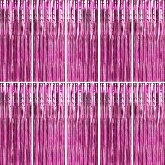 BTSD-home 10 Pack Pink Foil Fringe Curtain, Metallic Photo Booth Backdrop Tinsel Door Curtains for Wedding Birthday Bridal Shower Baby Shower Bachelorette Christmas Party Decorations(8ft x 3ft)