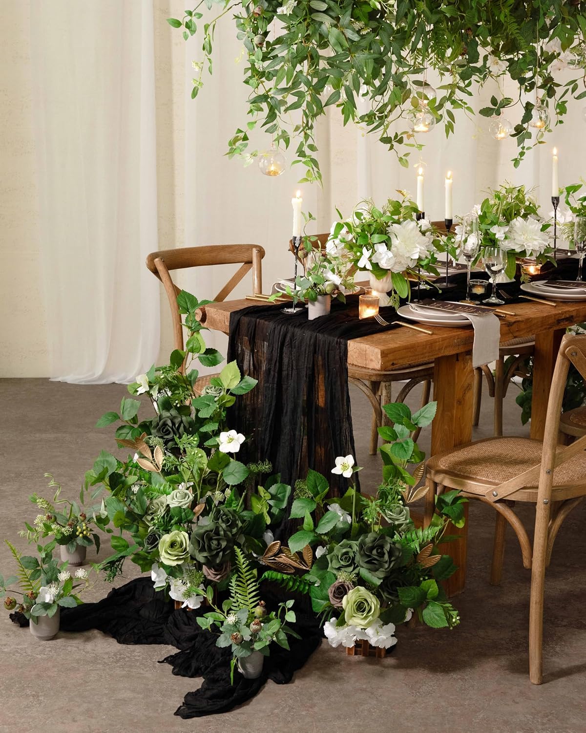 Ling's Moment 17.5" Tall Standing Artificial Flowers Arrangements 4pcs Fall Wedding Aisle Runner Chair Decorations Emerald Gold for Centerpieces Ceremony Reception Rose Floral Party Outdoor