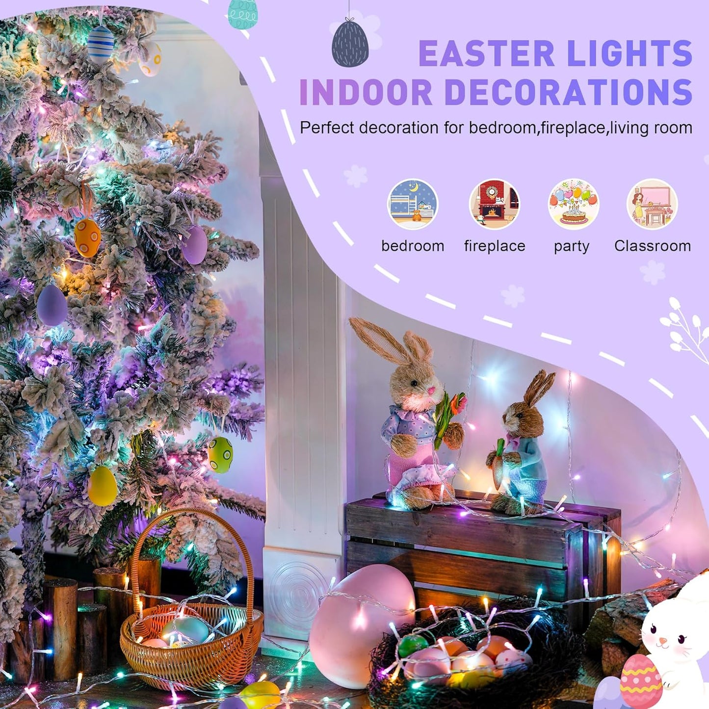 JMEXSUSS Easter Lights Clear Wire Outdoor Indoor, 168ft 600 LED Multicolor Easter String Lights Plug in for Bedroom Tree Room Party Decorations