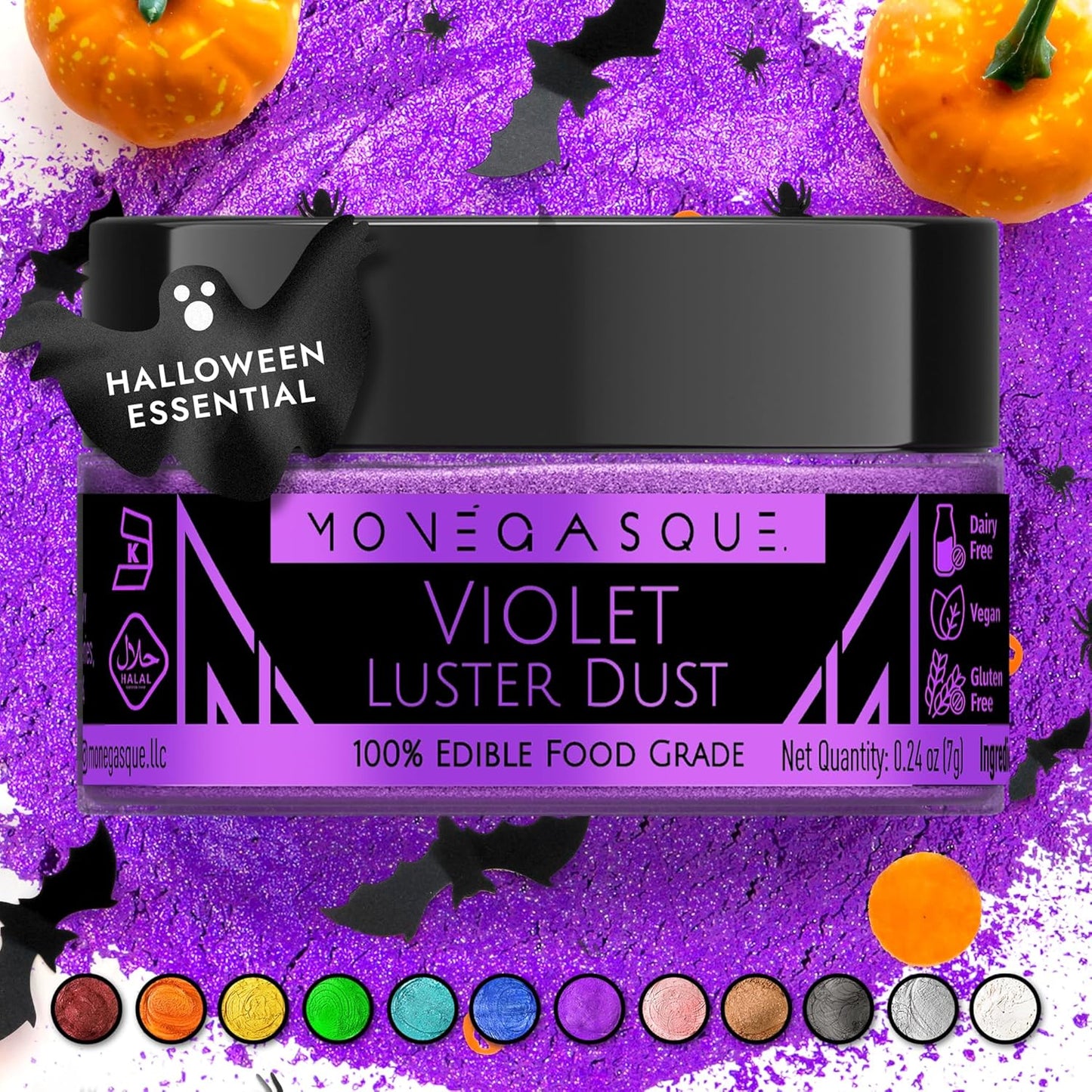 MONÉGASQUE Purple Edible Glitter for Drinks 7g – Violet Edible Glitter for Cakes & Cocktails – Purple Luster Dust for Cake Decorations Spray Sprinkles – Halloween Cocktail & Drink Shimmer Powder