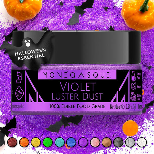 MONÉGASQUE Purple Edible Glitter for Drinks 7g – Violet Edible Glitter for Cakes & Cocktails – Purple Luster Dust for Cake Decorations Spray Sprinkles – Halloween Cocktail & Drink Shimmer Powder