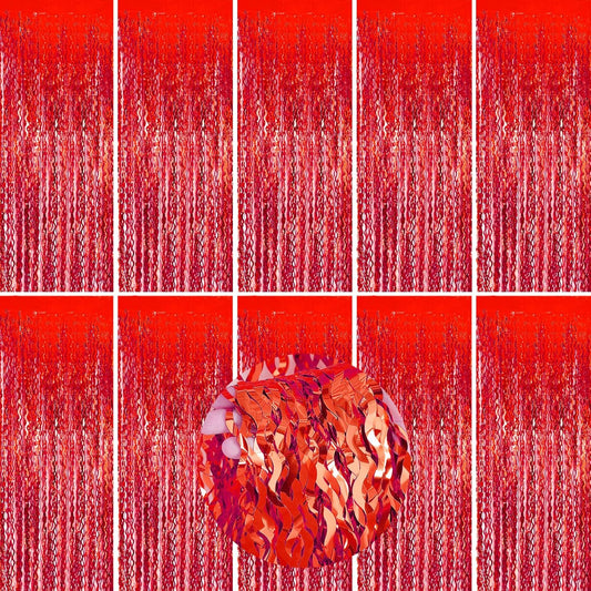 Red Curtains Tinsel Backdrop Foil Fringe Sonic Backdrop,10pcs Wave Red Doorway Streamers Party Decorations for Birthday Cherry Decor Wedding Anniversary Valentines Day Carnival Casino Theme Party