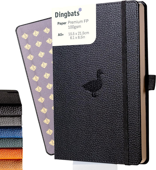 Dingbats A5 Wildlife Notebook Journal Hardcover, Cream 100gsm Ink-Proof Paper, 6.1 x 8.5 inches, 192 pages (Black Duck, Dotted).