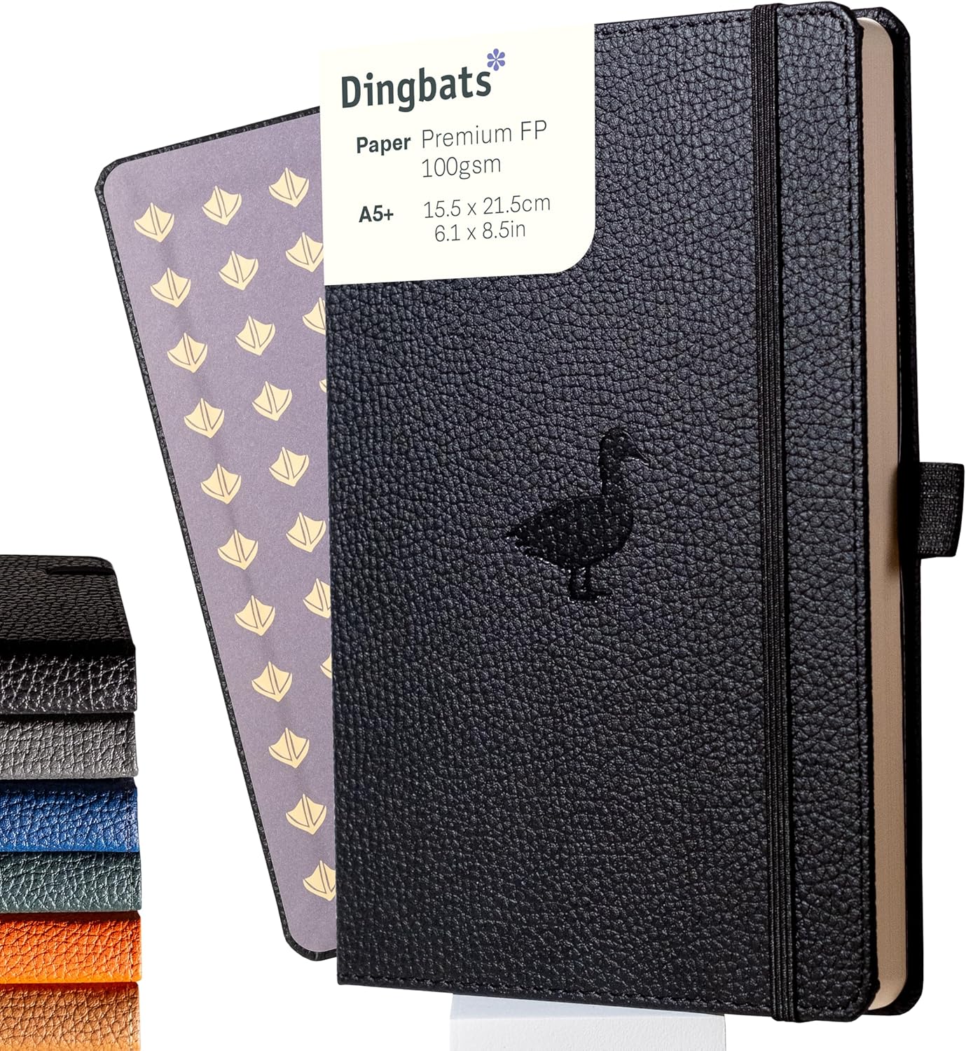 Dingbats* Wildlife Lined Writing Journal Notebook A5 - Vegan Leather Hardcover - Ideal for Work, Travel - Pocket, Elastic Closure, & Bookmark