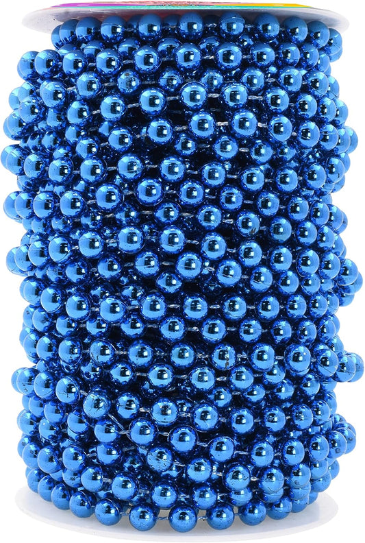 Mandala Crafts 10mm Faux Blue Pearl Beads Roll - 11 Yards Strand of Fake Pearls Chain Garlands Spool String for Christmas Tree, Wedding, Party, Vases, DIY Decoration