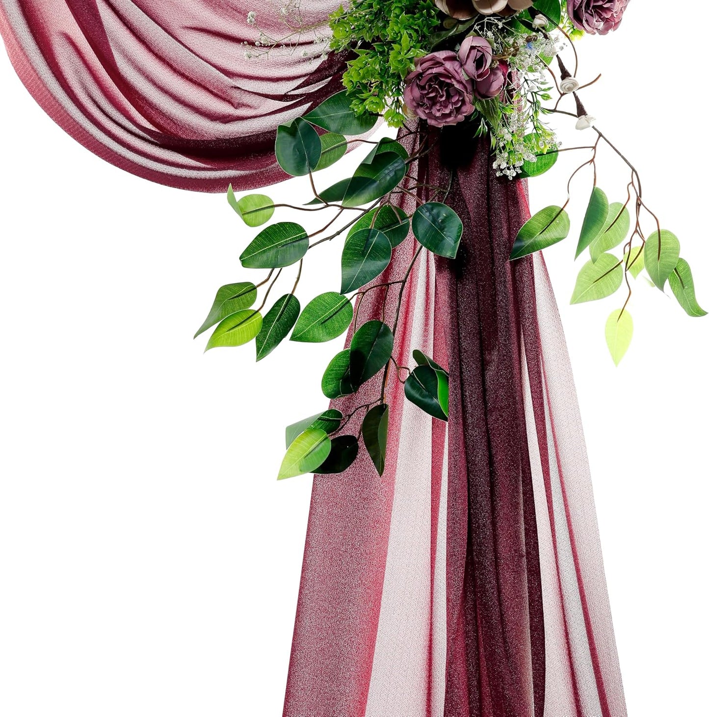 VDS Pack of 1 Panel (30 Inch X 30 Feet) Wedding Arch Draping Fabric Sheer Chiffon Fabric Drapery for Wedding Ceremony Reception Swag Backdrop Canopy Chuppah ARBO Altars Decoration (Burgundy)