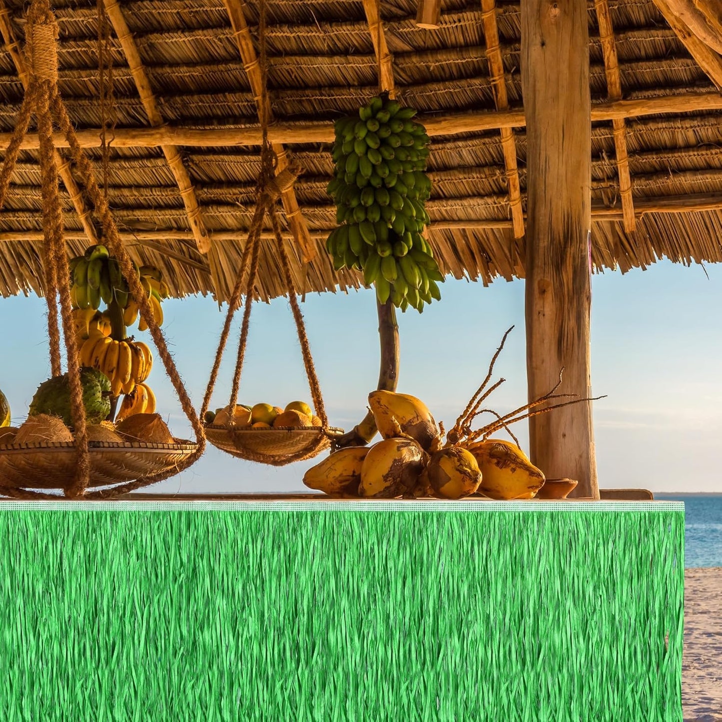 Fovths 2 Packs Luau Grass Table Skirt Paper Fringe Straw Grass Skirt 108 x 30 Inch Hibiscus Hawaiian Table Skirts Rectangle Tropical Luau Party Decorations for Hawaiian Luau Decorations