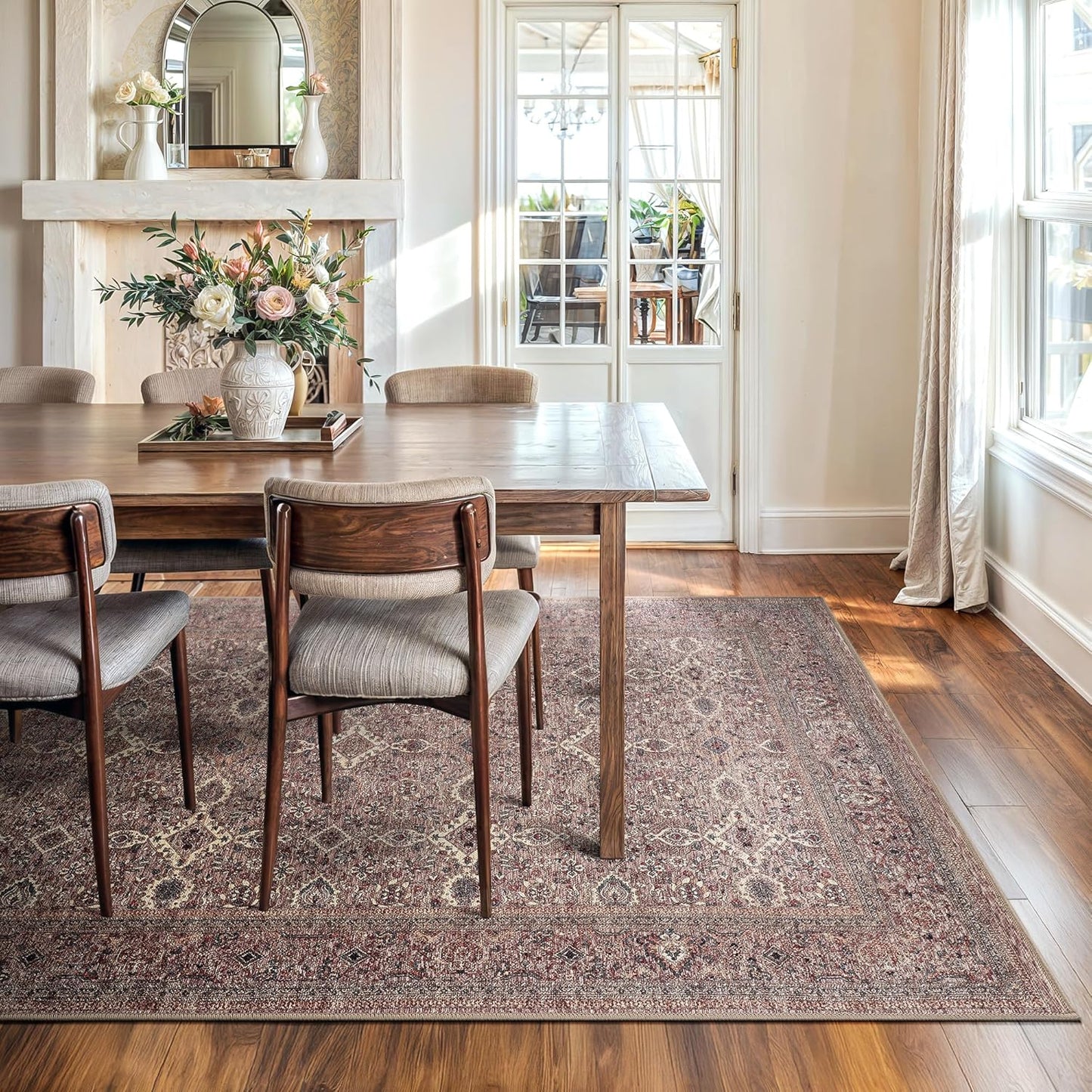 Bloom Rugs Washable Non-Slip 8' x 10' Rug - Beige Traditional Bordered Area Rug for Living Room, Bedroom, Dining Room, and Kitchen - Exact Size: 8' x 10'