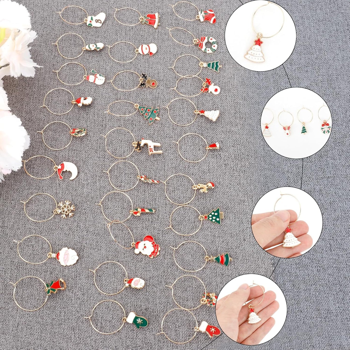 Wine Glass Charms Wine Charms for Stem Glasses Glass Markers Identifiers Tags for Christmas Tasting Party Favors Decorations