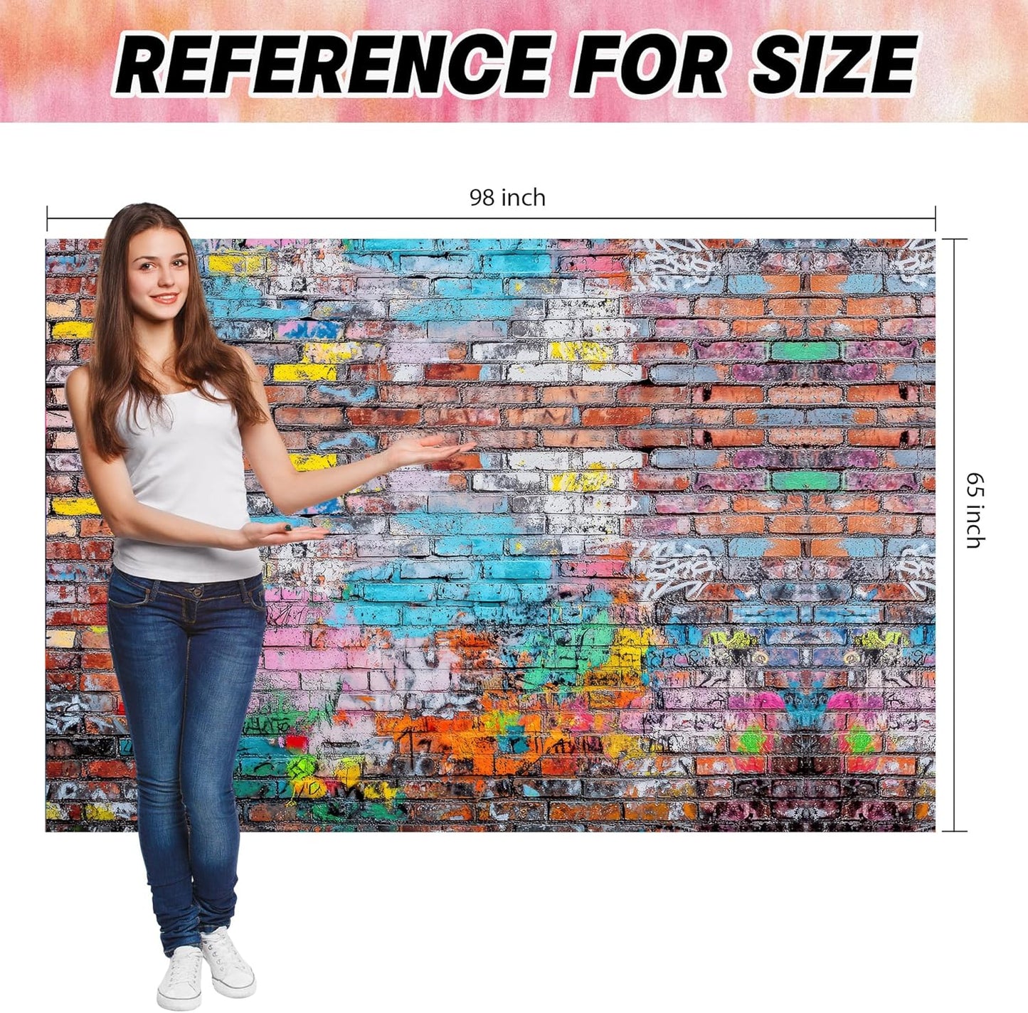 Colorful Graffiti Brick Wall Backdrop Banner - Abstract Street Art Photography Background for Hip Hop Party, 80s 90s Disco, Birthday Wedding Decor, Studio Props & Booth Supplies 98x65 Inch