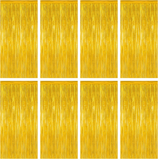 8 Pack 2025 Graduation Party Decorations, 3.28 FT x 7.05 FT Gold Backdrop, Metallic Graduation Photo Backdrop Grad Foil Curtains Party Streamer, Class of 2025 Decorations Grad Decor