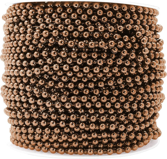 Mandala Crafts 4mm Faux Brown Pearl Beads Roll - 44 Yards Strand of Fake Pearls Chain Garlands Spool String for Christmas Tree, Wedding, Party, Vases, DIY Decoration