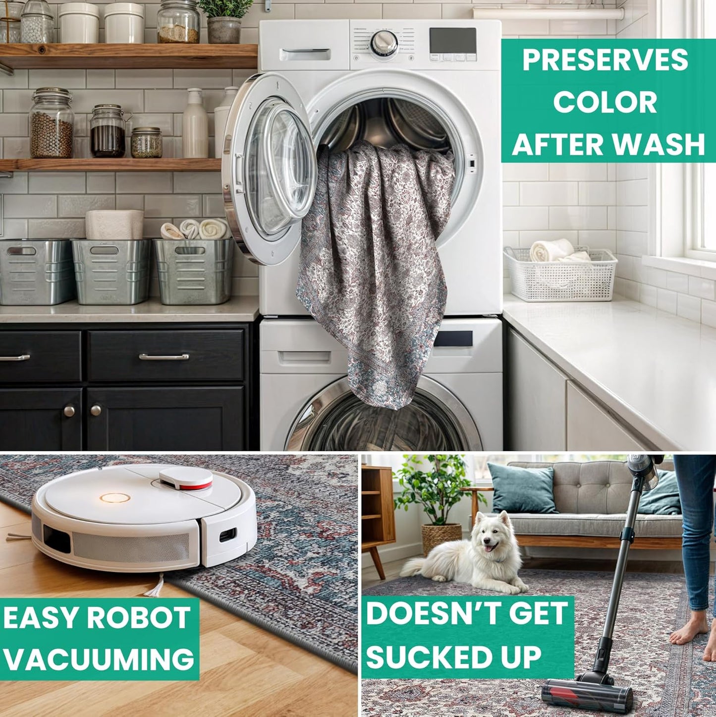 Bloom Rugs Washable Non-Slip 10 ft Runner - Teal/Blue/Beige Traditional Oriental Runner for Entryway, Hallway, Bathroom, and Kitchen - Exact Size: 2.5' x 10'