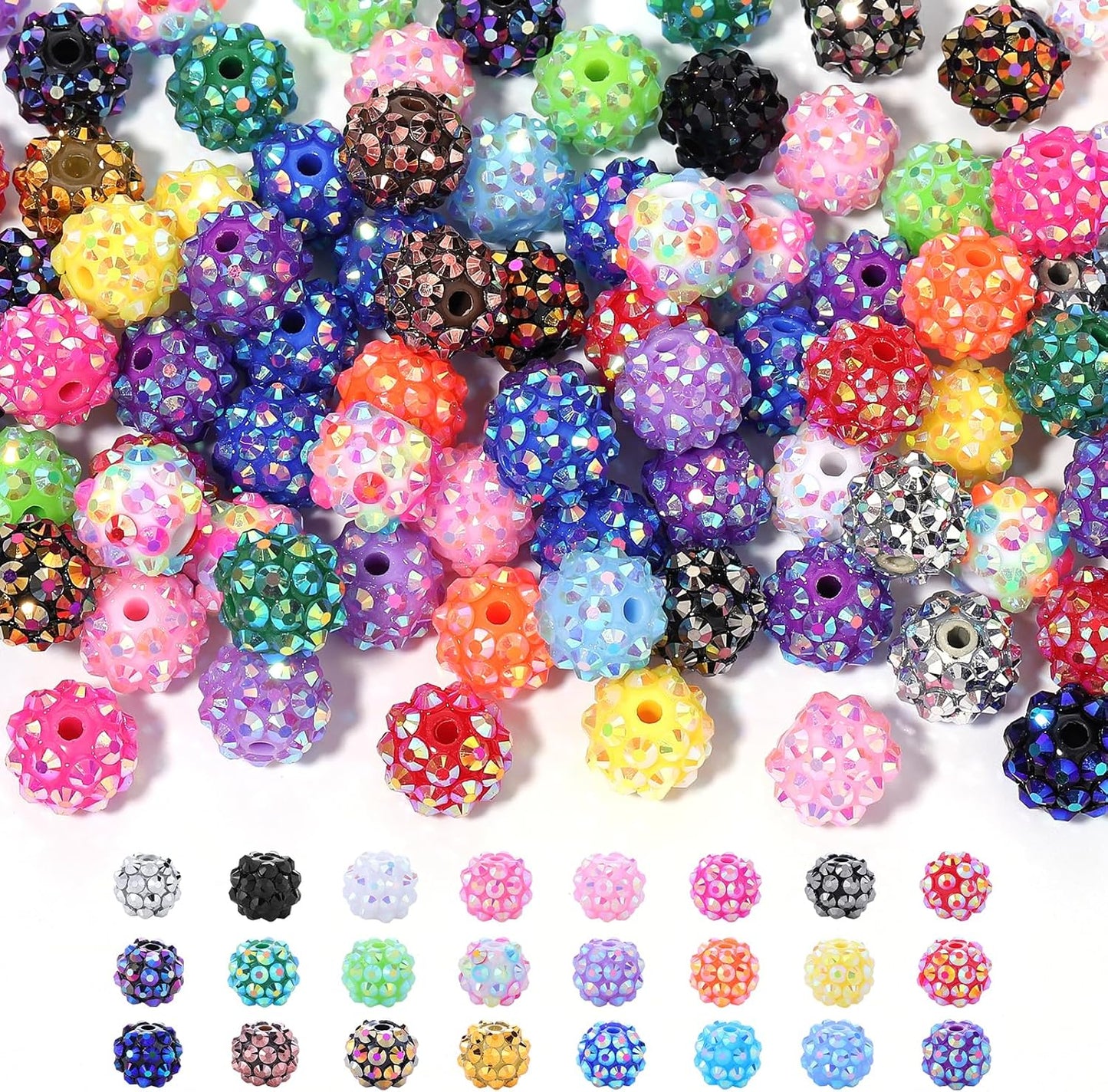 Novani 240pcs 10mm Round Rhinestone Beads for Jewelry Making, Resin & Clay Material, 24 Color Series
